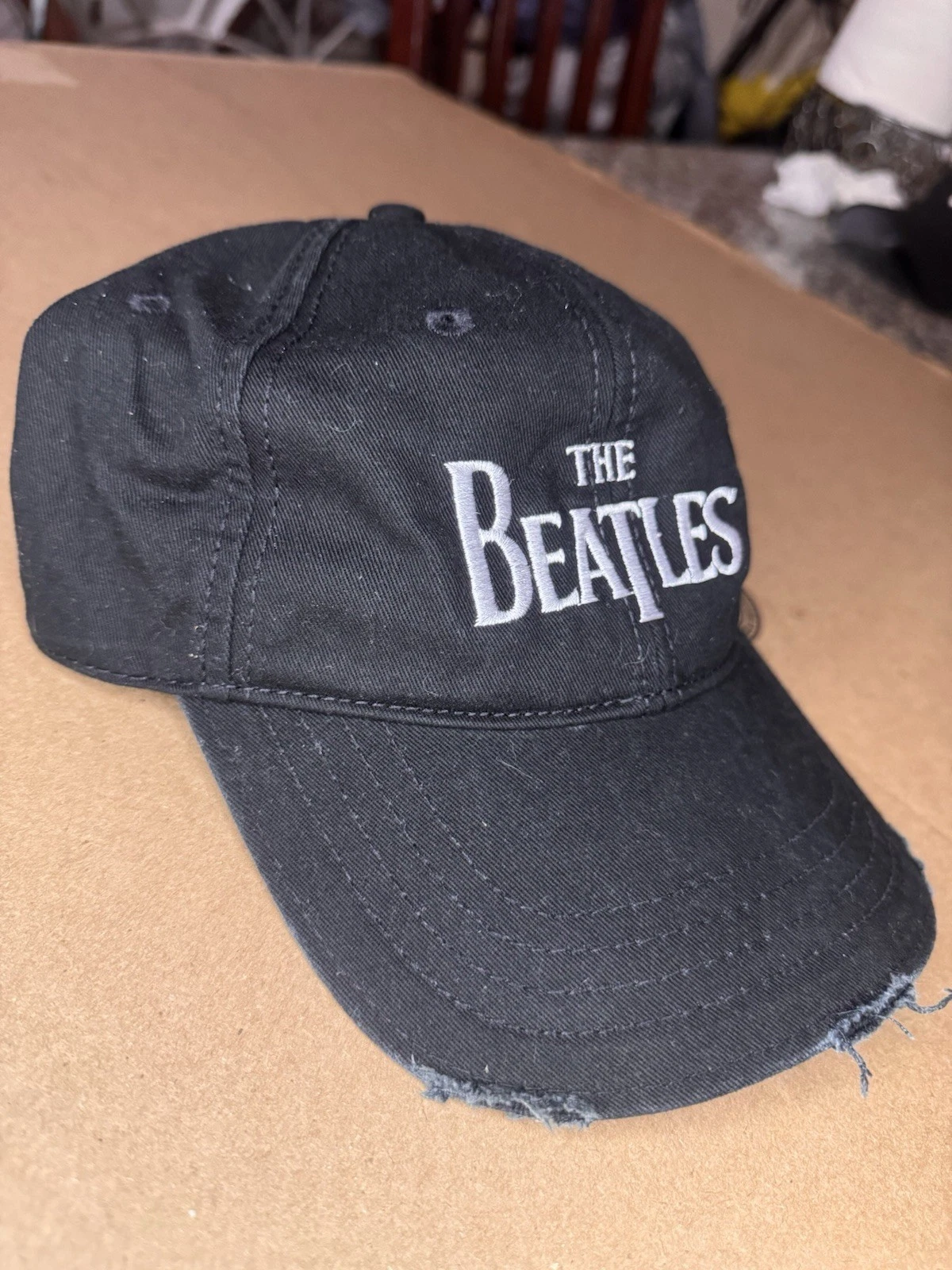 Vintage 2009 The Beatles Drop-T Logo Distressed Dad Hat Black Strapback Cap - product detail image 3