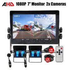 12v 2x 1080P Backup Camera  1080P 7'' Monitor DVR For RV  Truck Reverse parking