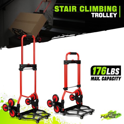 29.5-36.4in Adjustable 176lbs Black Red Stair Climbing Trolley Warehouse 6 Wheel