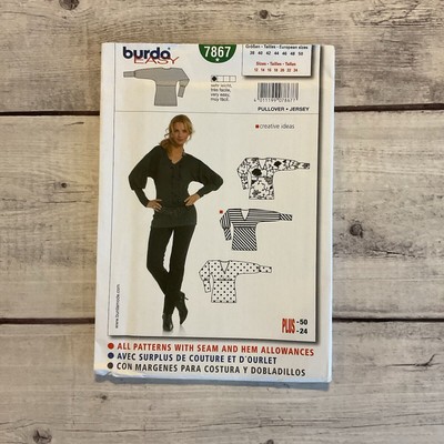 Burda 7867 Sewing Pattern Knit Pullover Top Empire Waist Long Sleeve 12-24 UNCUT
