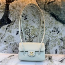 Chanel Mini Classic CC Flap Caviar Leather Shoulder Bag Pale Mint White
