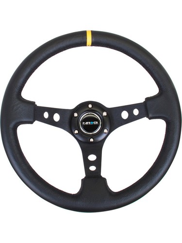 NRG Reinforced Steering Wheel 350mm / 3in. Deep Blk Leather w/Blk (RST-006BK-Y) - Picture 1 of 12