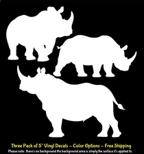 Rhinoceros Rhino Three 5" Vinyl Decals Car Truck Window Any Flat Surface