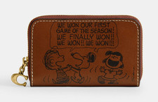 Coach X Peanuts Small Zip Around Card Case W/ Newspaper Print NWT CBG20