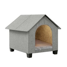 Indoor Dog House, Elevated Foldable Dog Cave Bed with Removable Plush Mat for Me