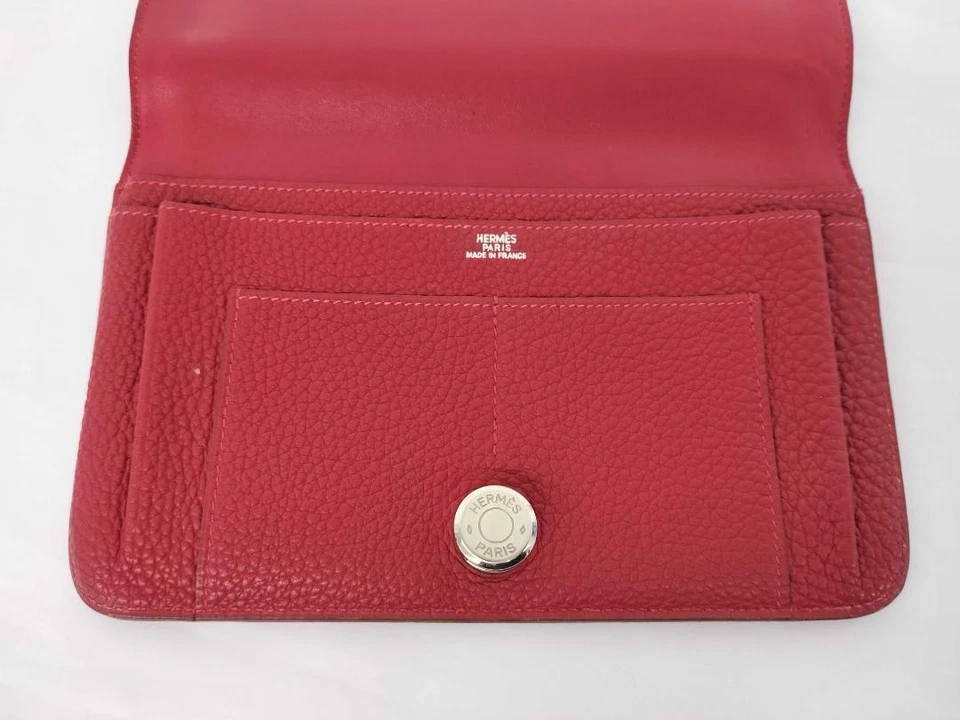 Carteira longa Hermès Dogon GM vermelha rosa com bolso para moedas luxo autêntico - Imagem 4 de 4