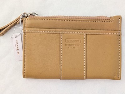 NWT COACH Tan Camel Leather Mini Skinny ID Credit Card Holder Coin Pouch Wallet 
