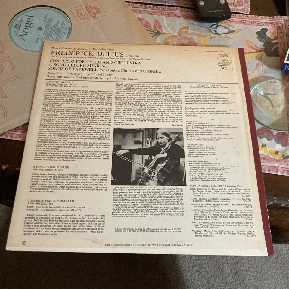 Delius: Cello Concerto, du Pre, Sargent/Royal Phil, Angel S.36285, EX - Image 2 of 4