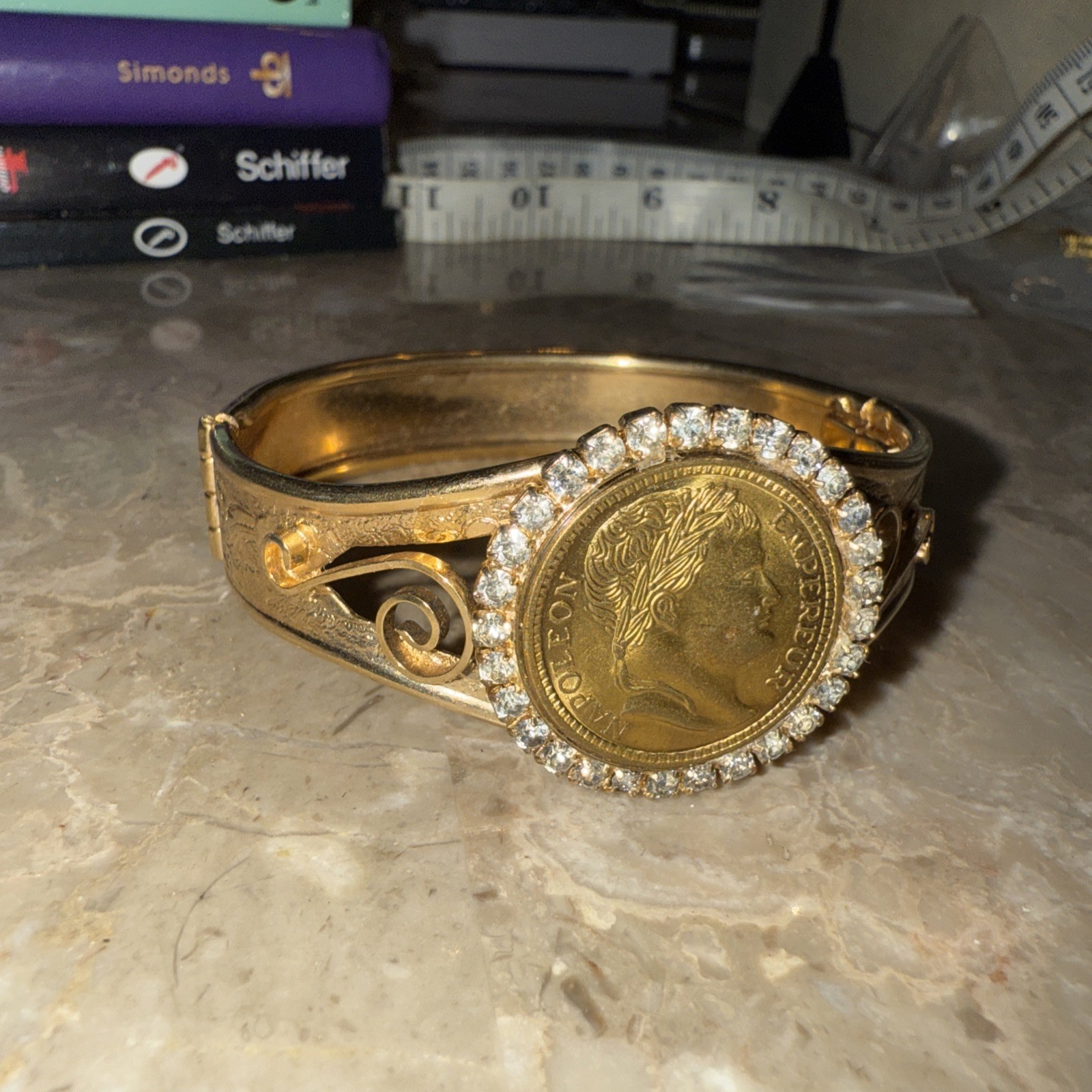 Antique gold filled scrollwork bangle bracelet wi… - image 2