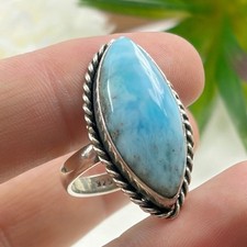 Larimar Ring Size 7 Marquise Boho Southwest New Sterling Silver 925 Overlay