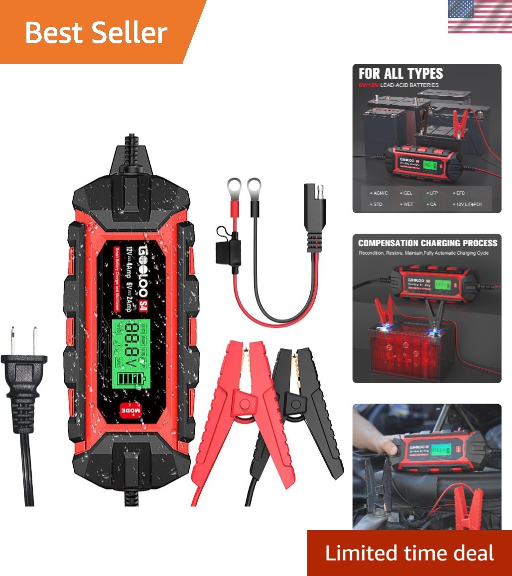 6V 12V Smart Automotive Battery Trickle Charger with LCD Display