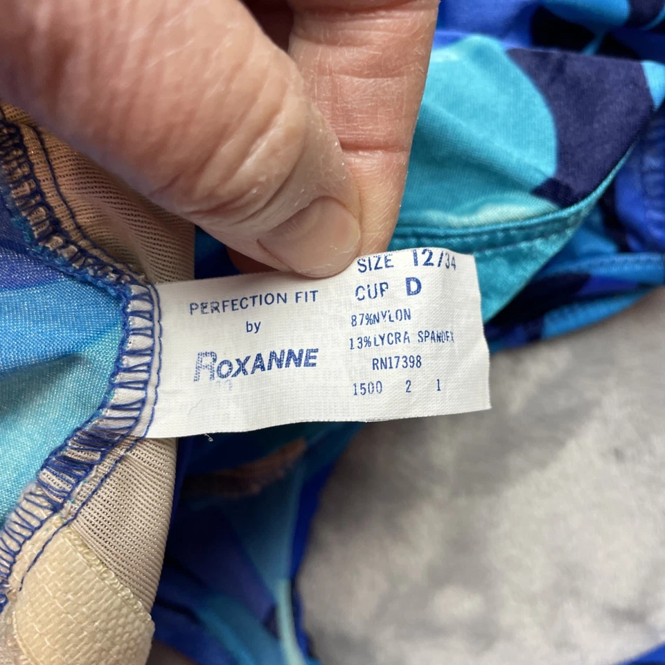 Traje de baño y encubrimiento vintage Roxanne de 1 pieza para mujer 12 azul floral hecho en unión en EE. UU. Foto 3 de 4