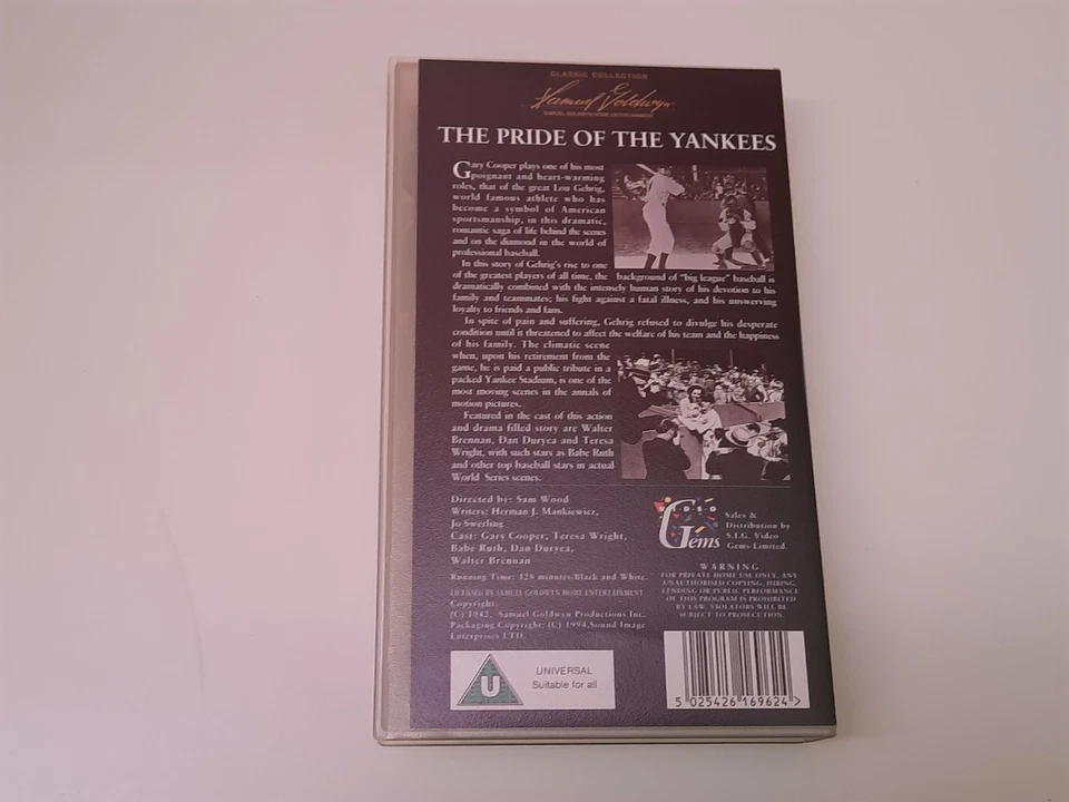 The Pride Of The Yankees 1942 VHS UK PAL Video Gary Cooper Teresa Wright - Bild 2 von 4