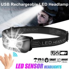 LED Headlamp USB Rechargeable Flashlight Waterproof Outdoor Headlight Lamp Torch