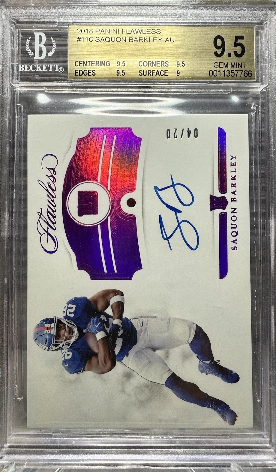 Saquon Barkley Panini Flawless #116 Rookie Gem Signature