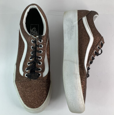 VANS Old Skool Skate Shoe Sparkle Glitter Brown Bronze Unisex Sz