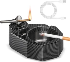 Refillable Stainless Steel Cigarette Ashtray with Permanent Match Lighter set