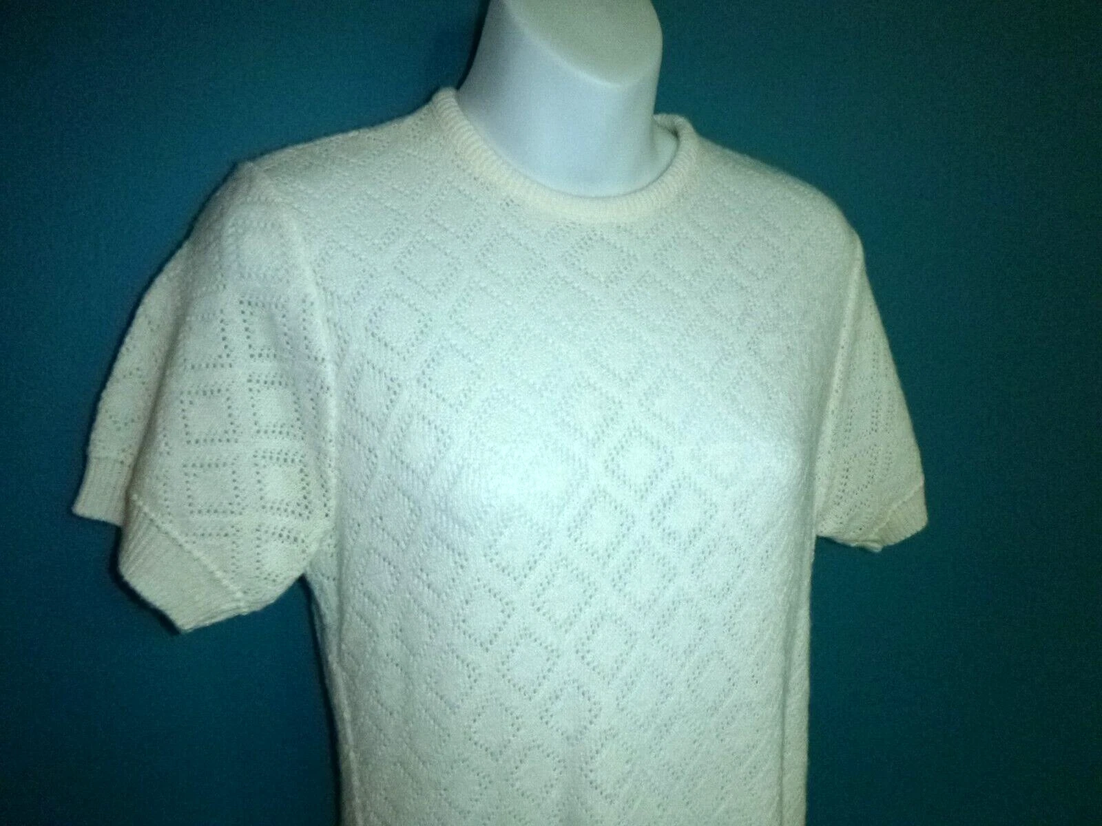 OFF WHITE Abito vintage anni '60 Orlon acrilico a punta Maglione lavorato a maglia abito con strappo bianco taglia M L