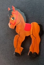 1930's Wooden Enameled Horse Hand Painted Vintage Brooch Pin Unsigned C Closure