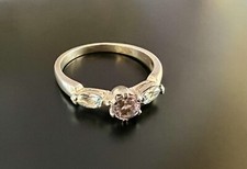 Pink Morganite  Pale Blue CZ Ring Sterling Silver size 10.5