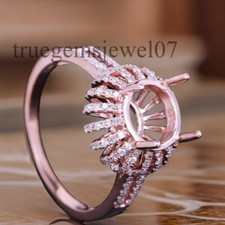 8.5MM Round Cut Halo Semi Mount Ring 925 Sterling Silver Engagement Ring For Her
