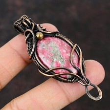Thulite Gemstone Handmade Jewelry Copper Wire Wrapped Pendant For Girls 2.91"