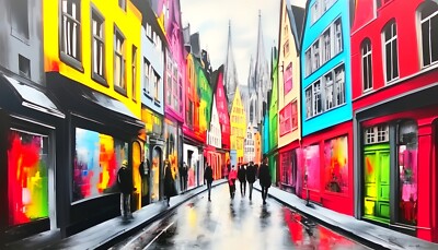Leinwandbilder Farbenfrohe Altstadt City Köln Dom Alte Gassen Feb87 180x100 cm