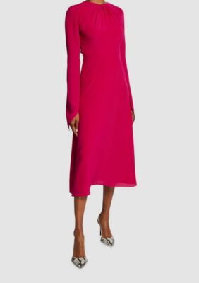 victoria beckham long sleeve dress Victoria Beckham Long Sleeve Draped Jersey Midi Dress