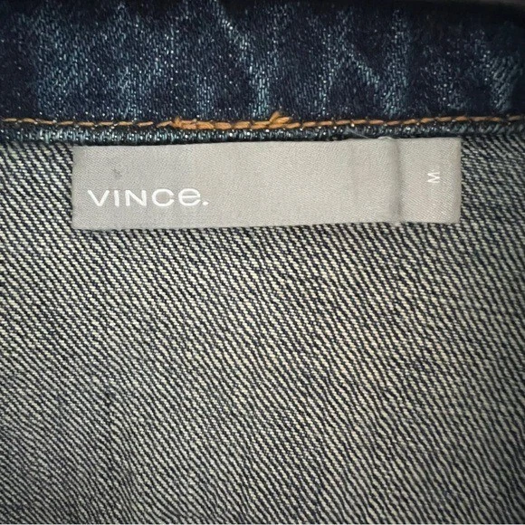 Vince 100% Cotton Dark Blue Jean Jacket Distressed Vintage Style Trucker M - Image 4 of 4