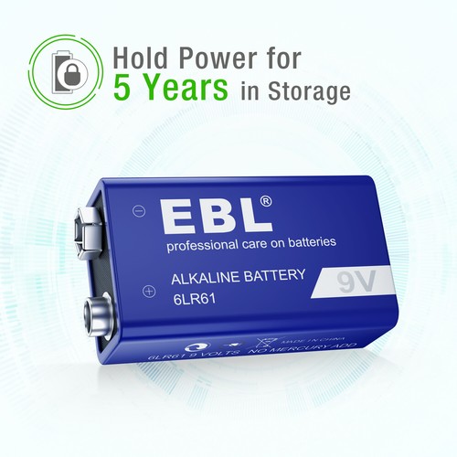 4pcs EBL 9V Alkaline Battery 6LR61 Batteries 9 Volt Long Lasting Leak Proof - Picture 3 of 8