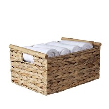 Large Rectangular Wicker Basket With Built-in Wooden Handles, Water Hyacinth ...