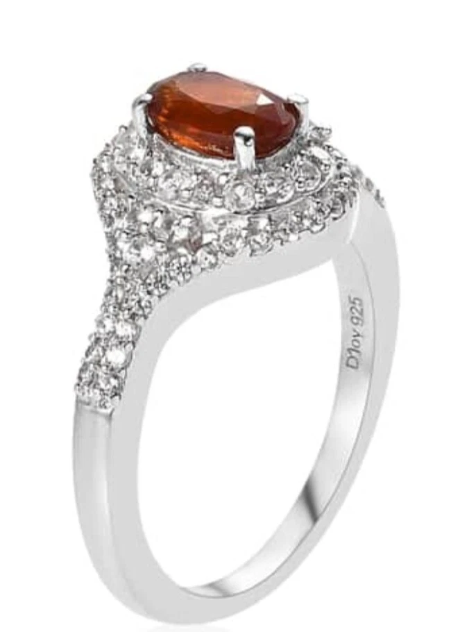 Редкий мандарин кианит, белый цирконий в платине над серебро размер 7! - Изображение 3 из 4