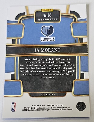 その他 PSA 10 PANINI SELECT RC JA MORANT JA MORANT 2019 PANINI SELECT ROOKIE RC #72 PSA 10 GEM MINT
