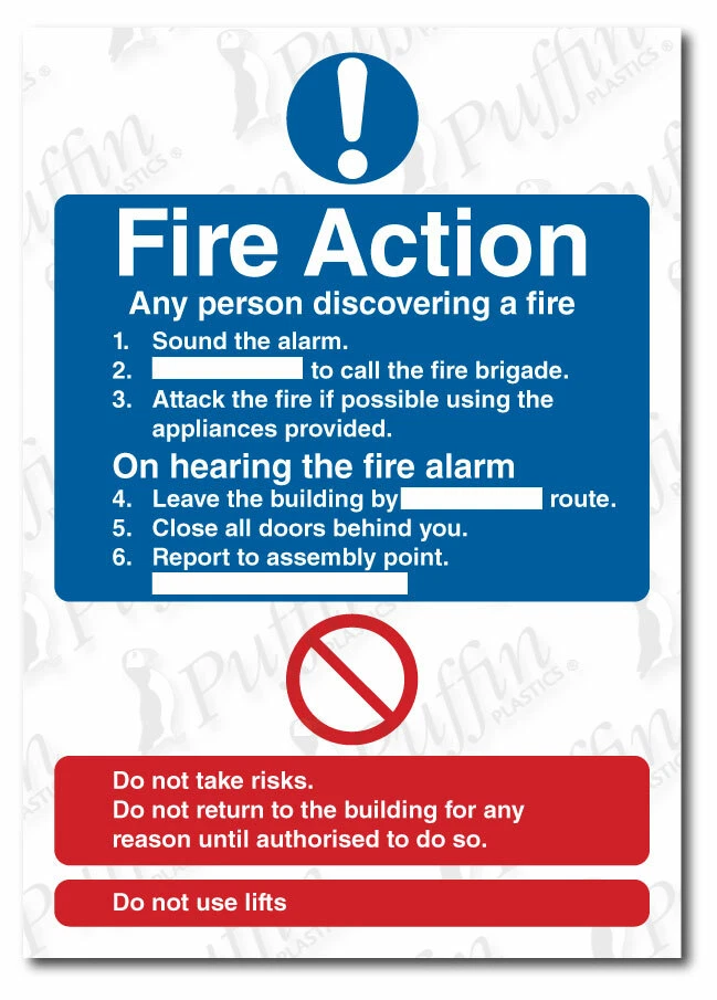 PUFFIN PLASTICS Fire Action Notice Sign