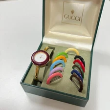 GUCCI Change Bezel White Dial 12 colors Women's Watch Gold working product VG