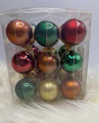 NIB Set Of 24 Merry Minis Christmas Tree Ornament Glass Green Red Gold Copper