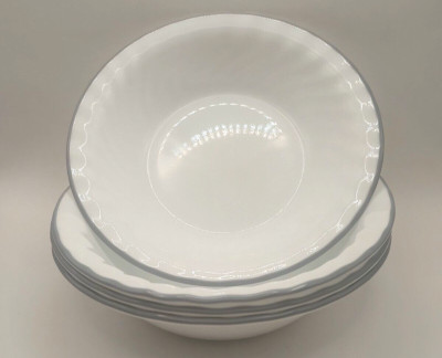 Set of 4 Corelle Pink Trio Cereal Soup Bowls White Blue Edge Swirl 7.25'' EUC