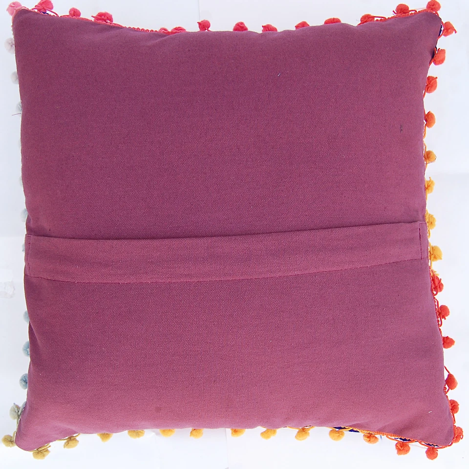 Cotton Embroidery Hand Made Purple Pillow Cover Cushion Cover from Craft 16x16" - Image 2 of 4