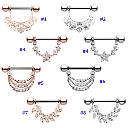 2X Surgical Vintage Nipple Ring Bars Dangle Shields Body Piercing Jewelry 14G