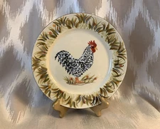 Isabella de Borchgrave 8 1/2" Painted Stoneware Chicken Rooster Salad Plate