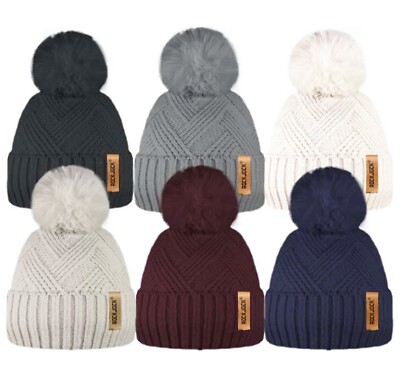 Oversize Beanie Mütze gefüttert Winter Wollige Slouch Beanies mit abnehmbarem Bommel