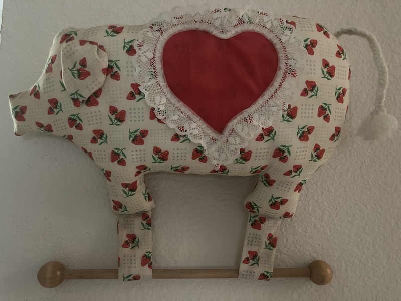 Handmade- Country Style Towel Hand Towel Holder - Pig With Strawberries