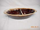 Brown Glaze Drip Divided Serving Dish Bowl USA 14G 12.25" Long Vintage Pottery — photo 4