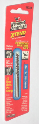 Vermont American 12734 XTend Drill Bit 7/64 in Dia for Metal Wood Plastic 2pk
