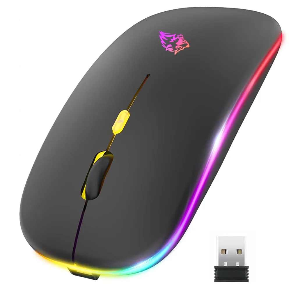 Wireless Mouse Bluetooth & Dual Mode Rechargeable RGB Silent Ergonomic Mouse-image