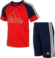 ADIDAS Little Boys Size 4 2 Pc Athletic Shirt  Shorts Set NWT  Red  Navy