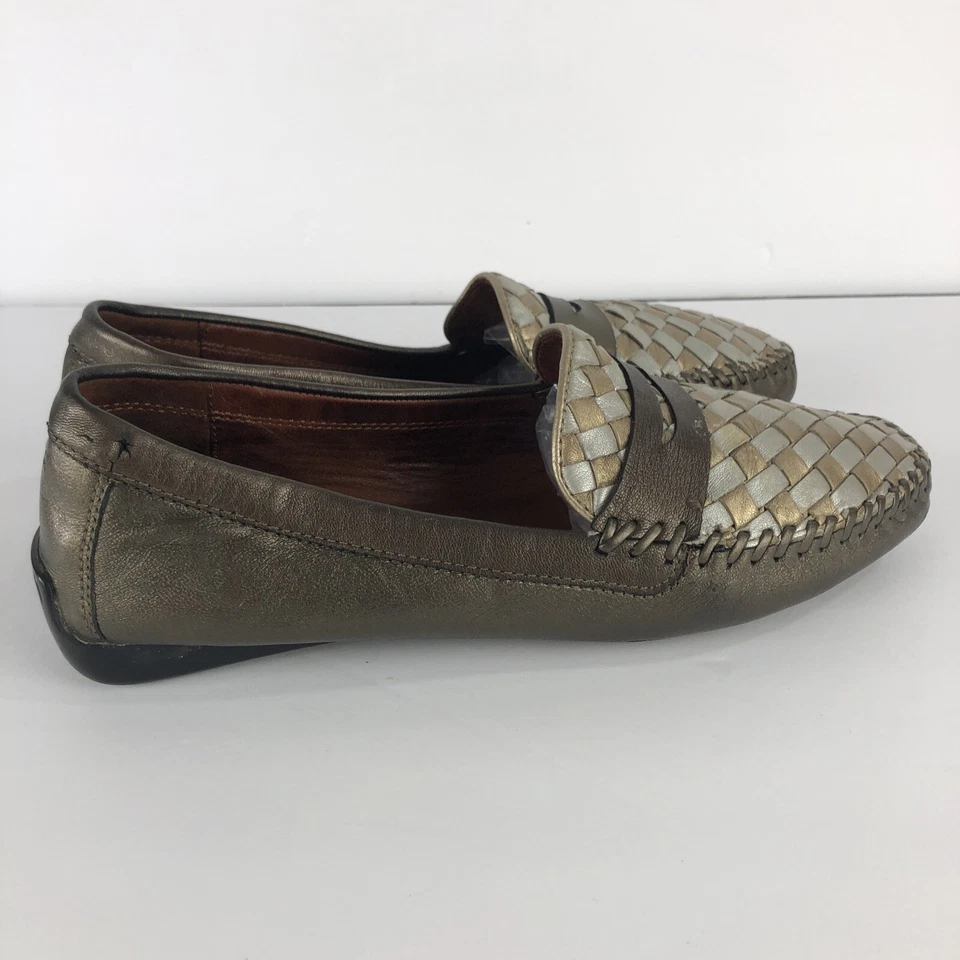 Mocasín de conducción Robert Zur dorado metálico de cuero tejido para mujer talla 8,5 M Foto 4 de 4