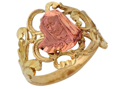 10k or 14k Two-Tone Gold Grand Regal Filigree Virgin Mary Guadalupe Ladies Ring