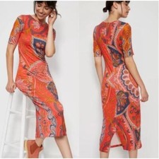 Farm Rio Red Orange Giannina Knit Paisley Midi Dress - Size XS