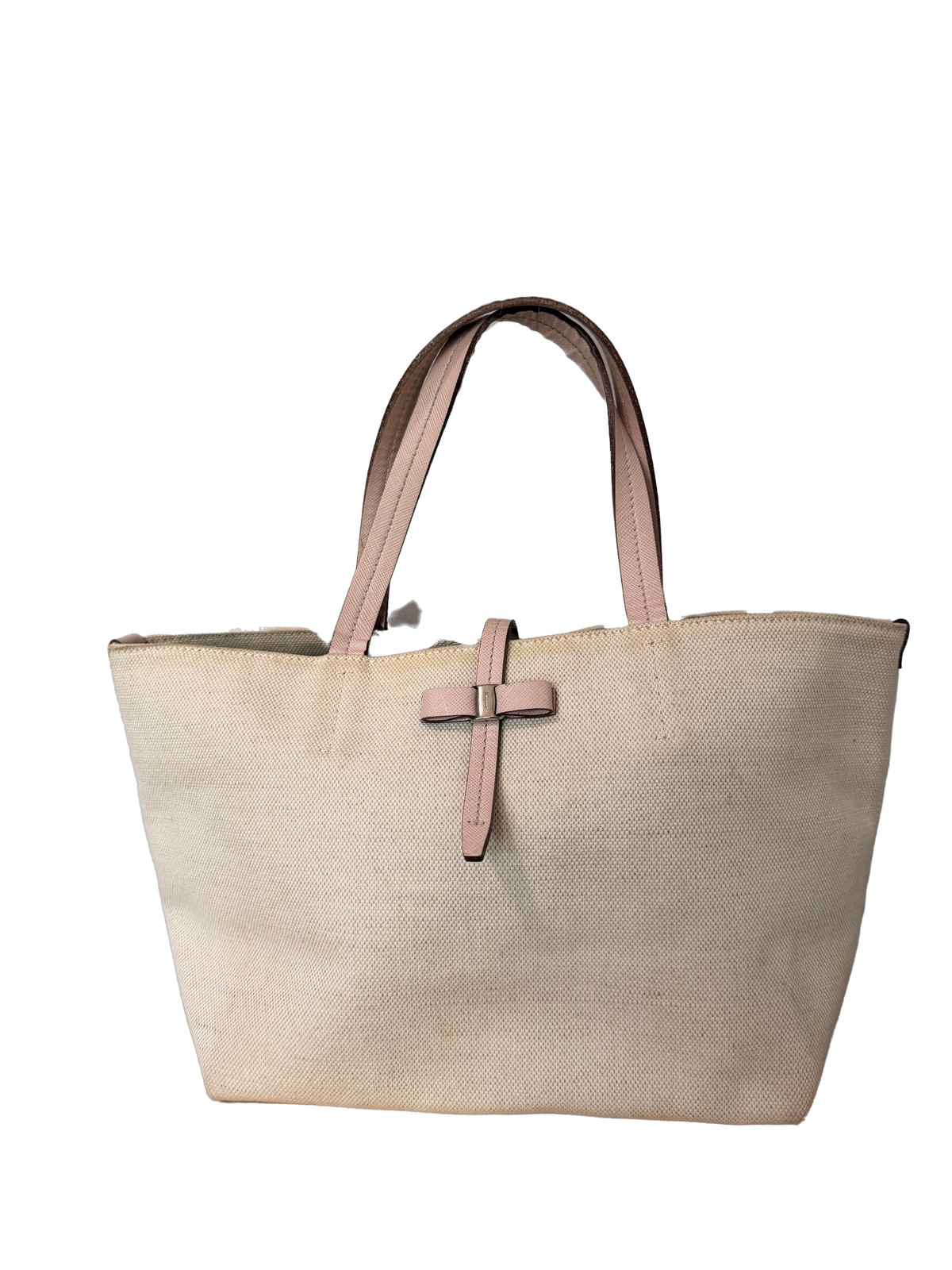 Salvatore Ferragamo Authentic Womens Vara Bow Tote Bag Handbag Canvas Leather